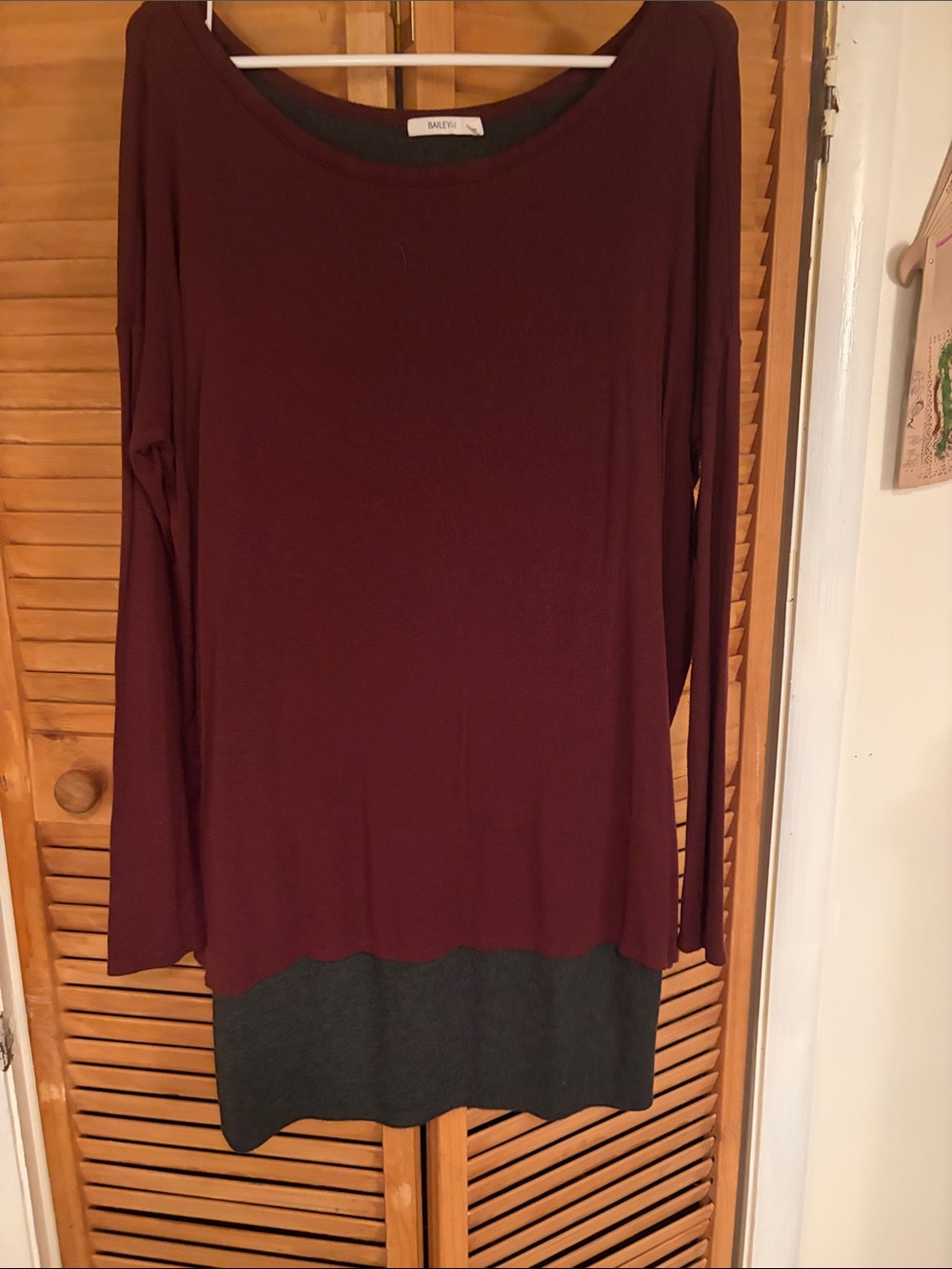 Bailey 44 Burgundy Long Sleeve Tunic with Charcoal Layered Hem